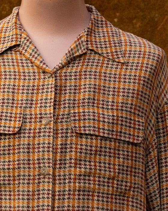 Retro Houndstooth SILK Blouse