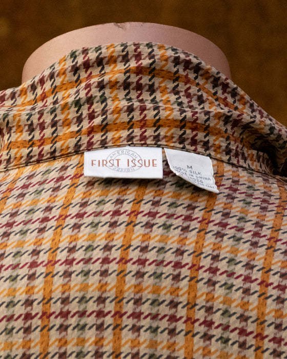 Retro Houndstooth SILK Blouse