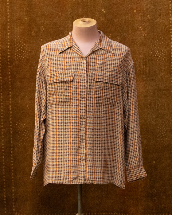 Retro Houndstooth SILK Blouse