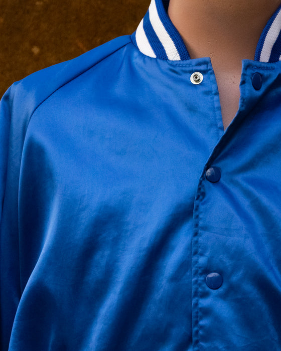 Retro Blue Satin Bomber Jacket