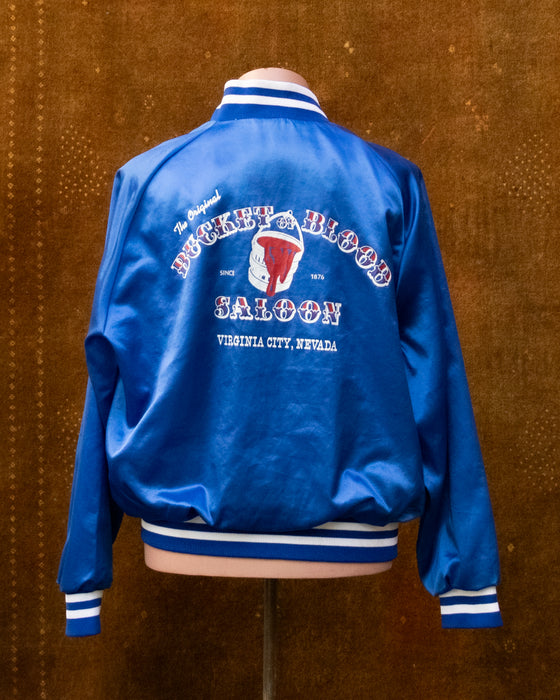 Retro Blue Satin Bomber Jacket