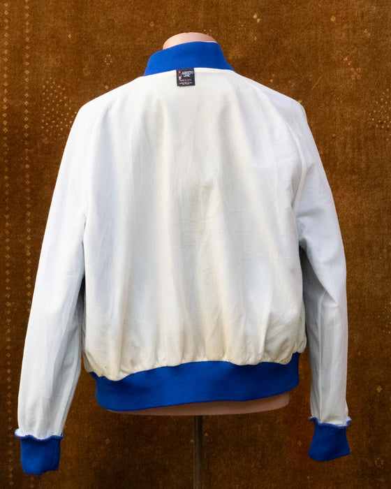 Retro Blue Satin Bomber Jacket