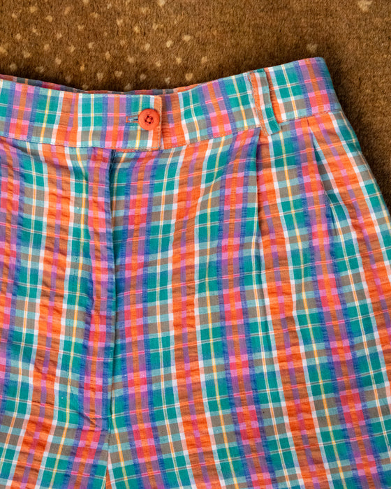 Retro Rainbow Seersucker Check Shorts