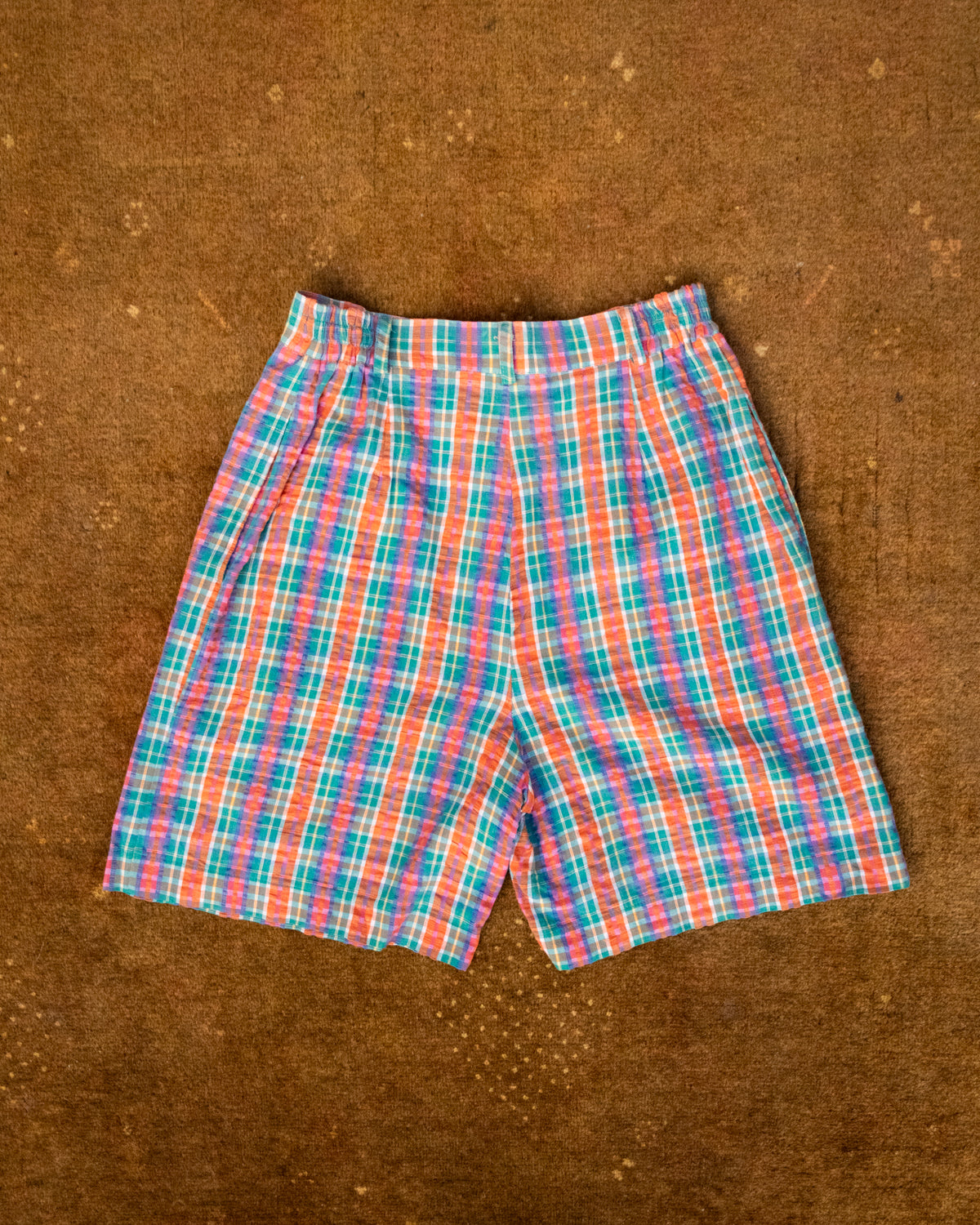 Retro Rainbow Seersucker Check Shorts
