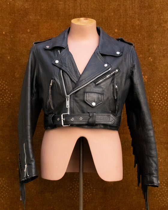 Vintage Crop Fringed Motorcycle Jacket