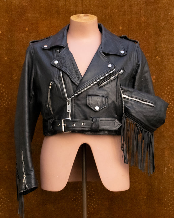 Vintage Crop Fringed Motorcycle Jacket