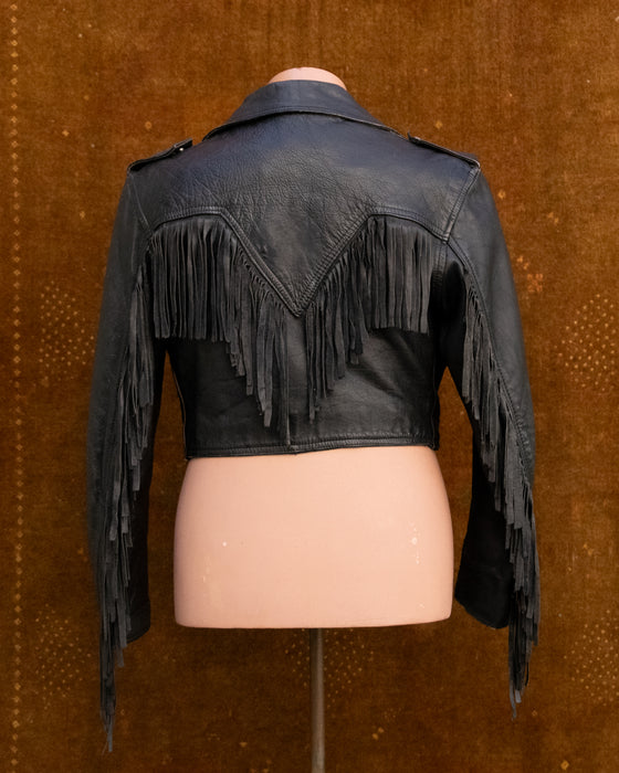 Vintage Crop Fringed Motorcycle Jacket