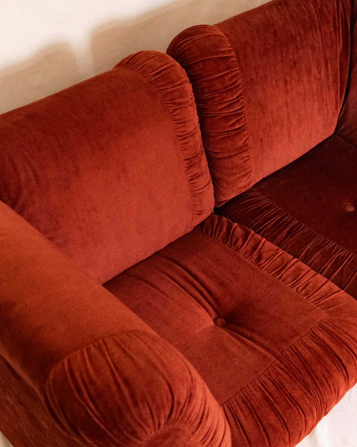 Vintage Burnt Red Velvet 2pce Sofa