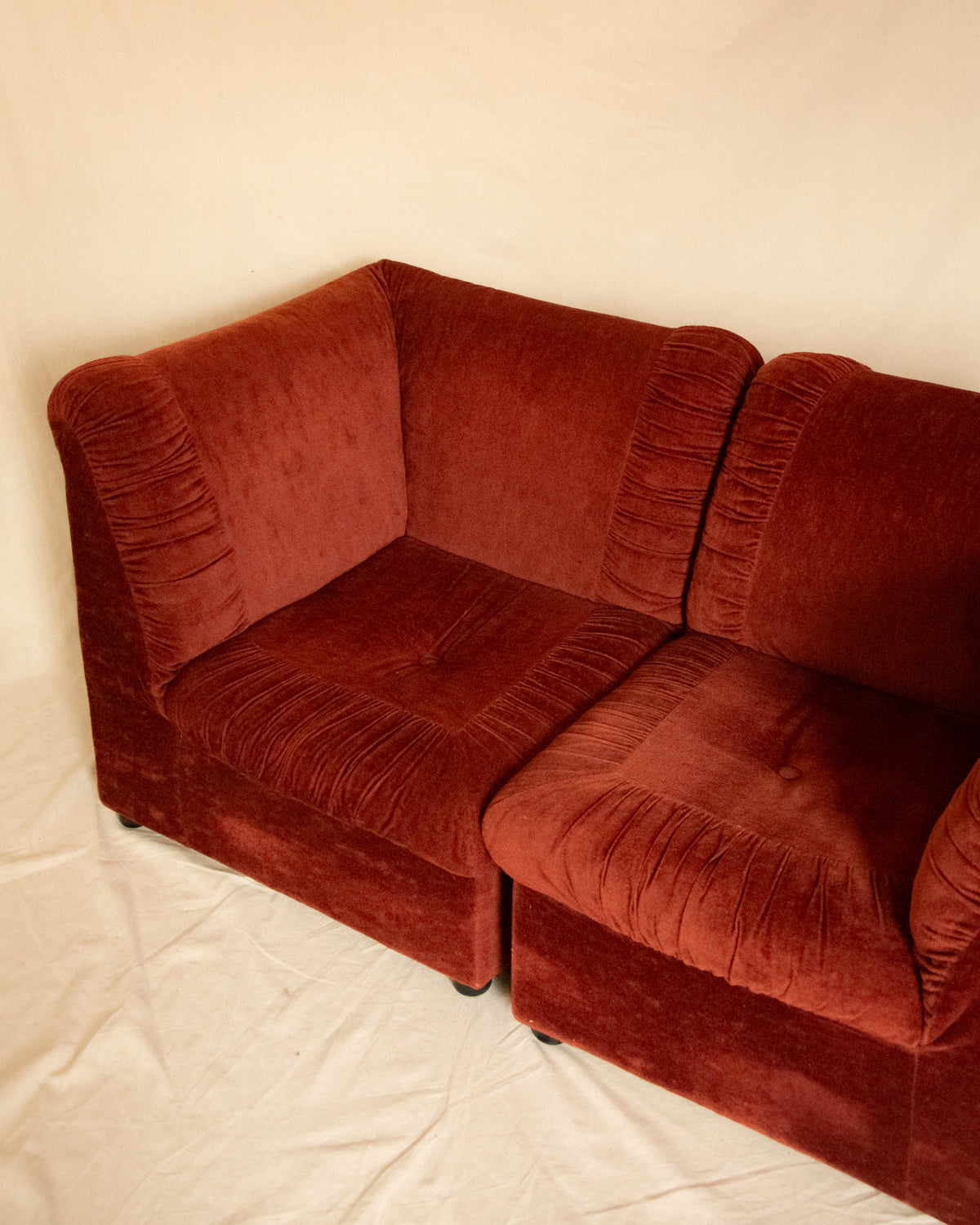 Vintage Burnt Red Velvet 2pce Sofa