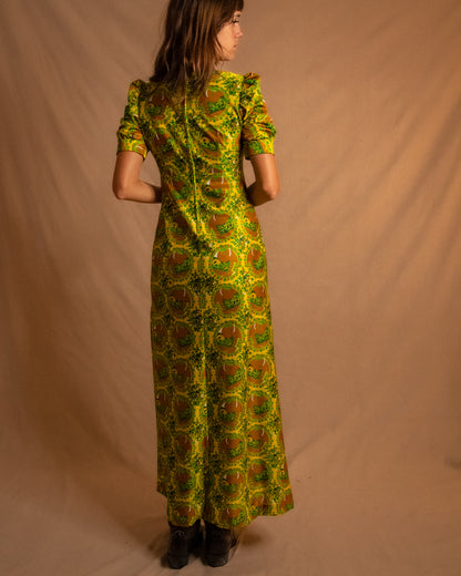 70s Retro Yellow Green Maxi Dress