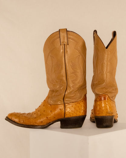 Tan Ostrich Leather Cowboy Boots 10M