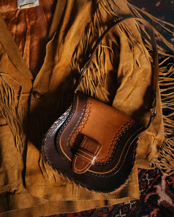Vintage Tan Tooled Leather Handbag