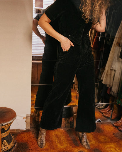 Original 70s Vintage Black Velvet Jumpsuit
