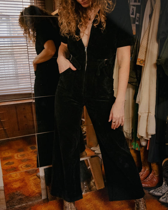 Original 70s Vintage Black Velvet Jumpsuit