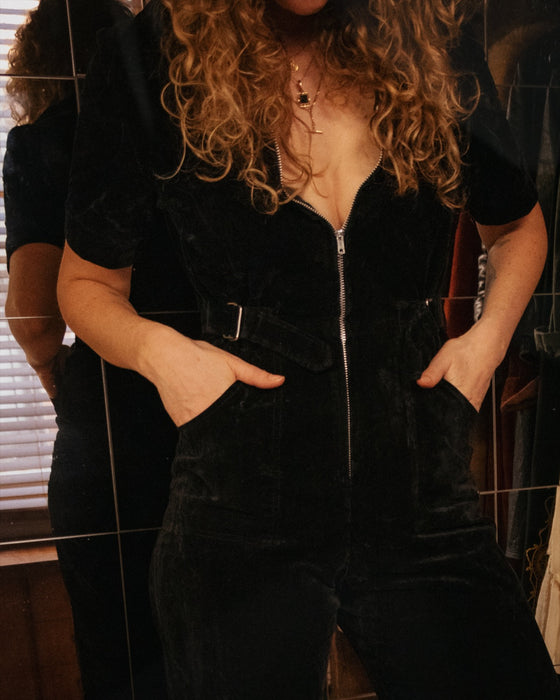 Original 70s Vintage Black Velvet Jumpsuit