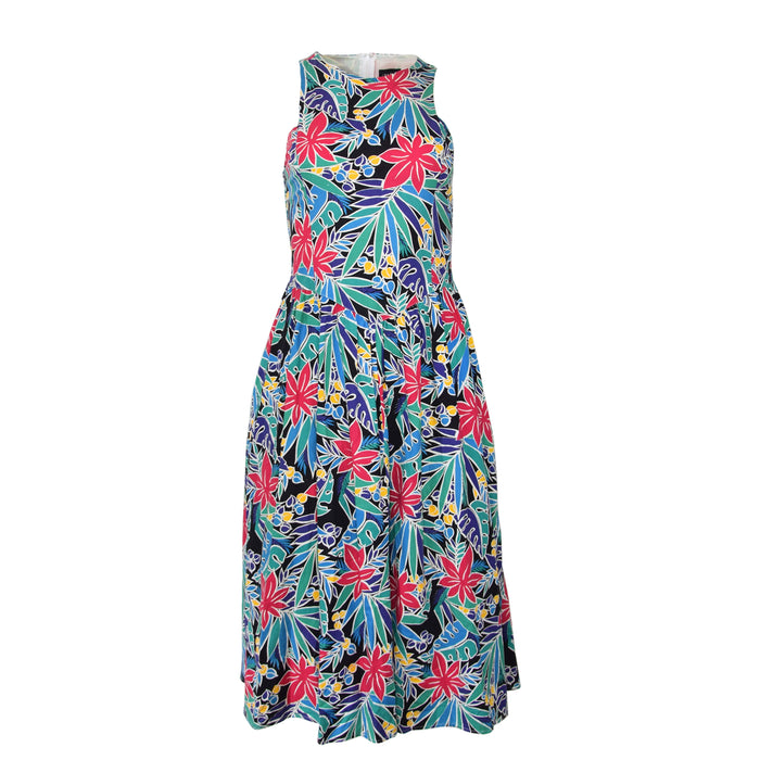 Retro Tropical Print Midi Dress