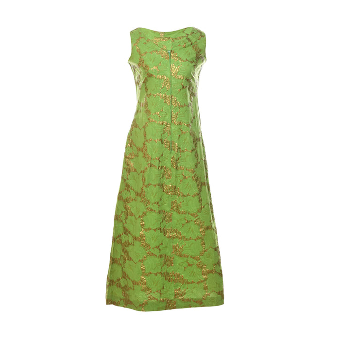 70s Vintage Green & Gold Floral Dress