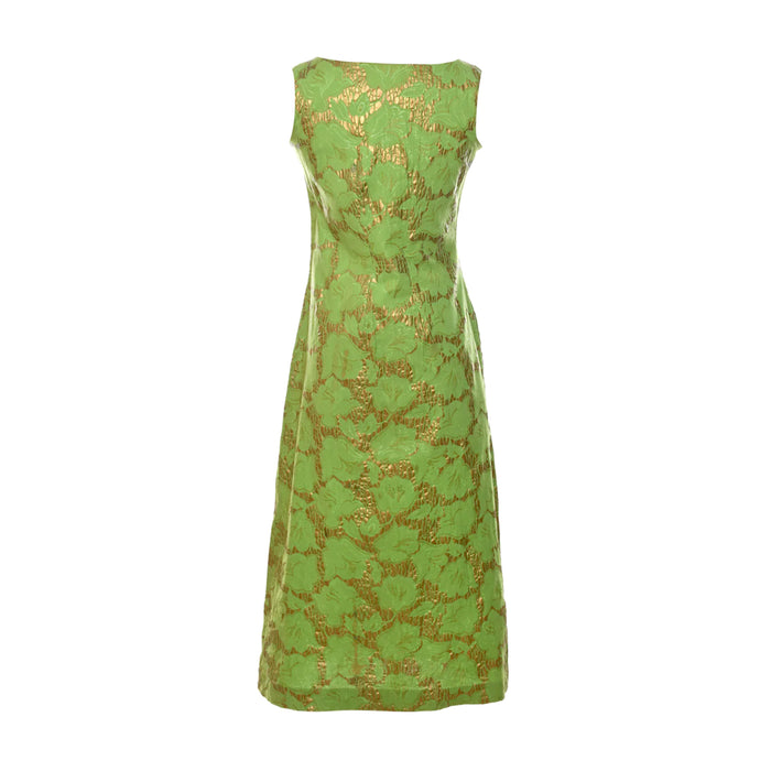 70s Vintage Green & Gold Floral Dress