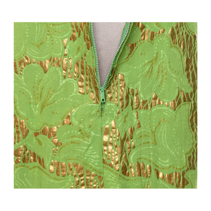 70s Vintage Green & Gold Floral Dress