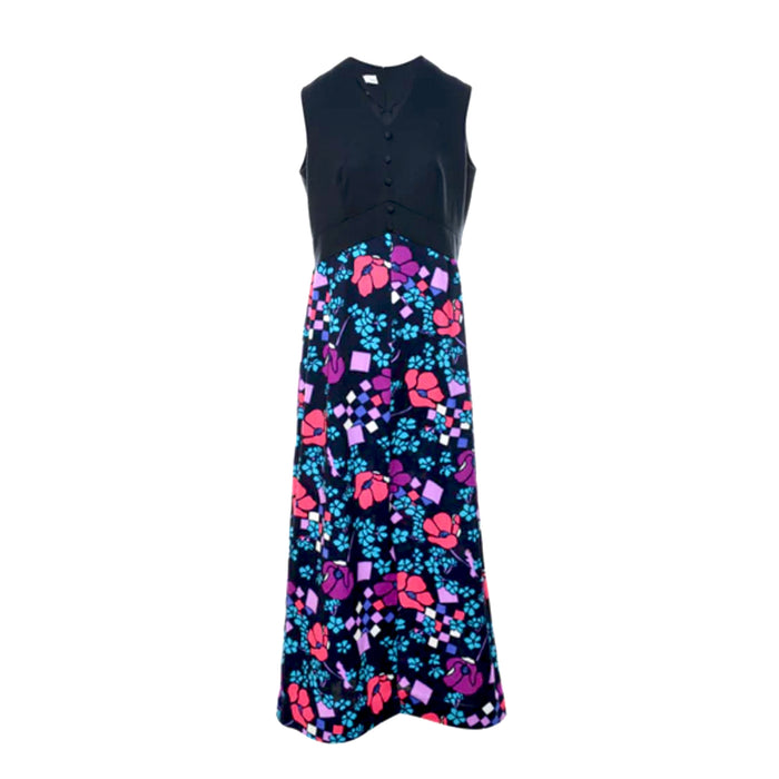 70s Vintage V Neck Maxi Dress