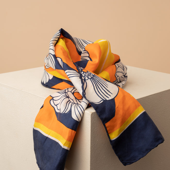 Retro Floral Stripe SILK Scarf