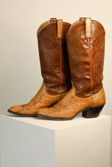 Two-Tone Snakeskin Cowboy Boots 8W