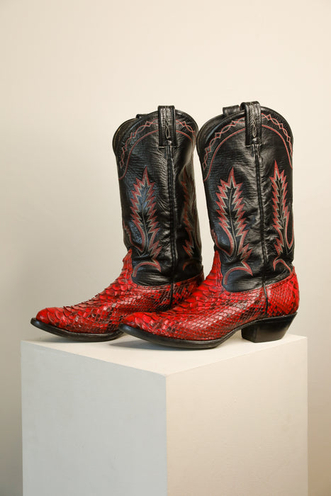 RARE Epic Red Snakeskin Cowboy Boots 8W