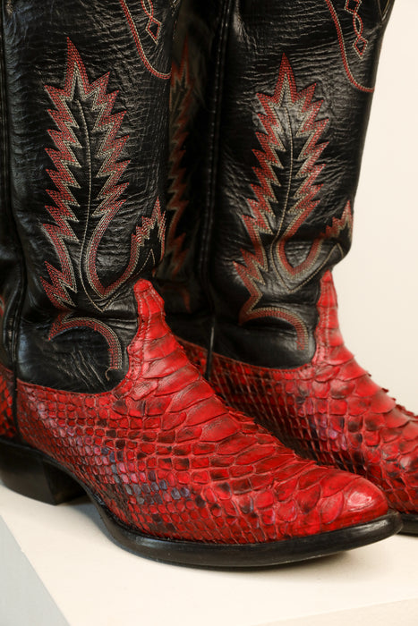 RARE Epic Red Snakeskin Cowboy Boots 8W