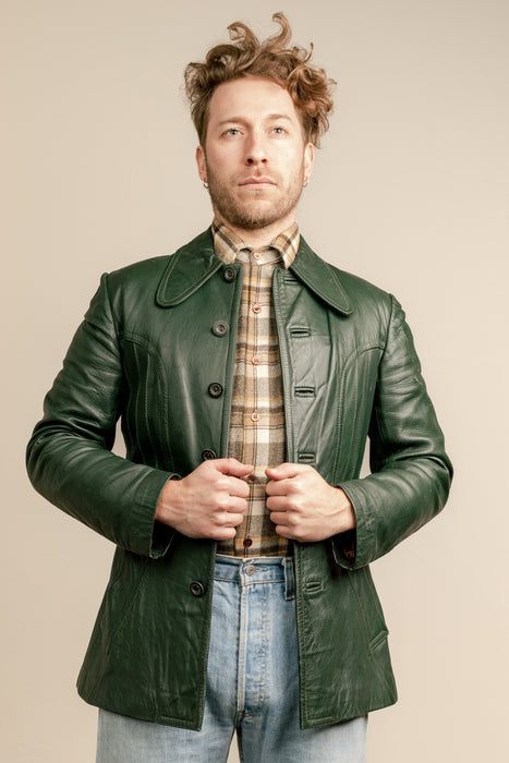 Mens Vintage Green Leather Jacket
