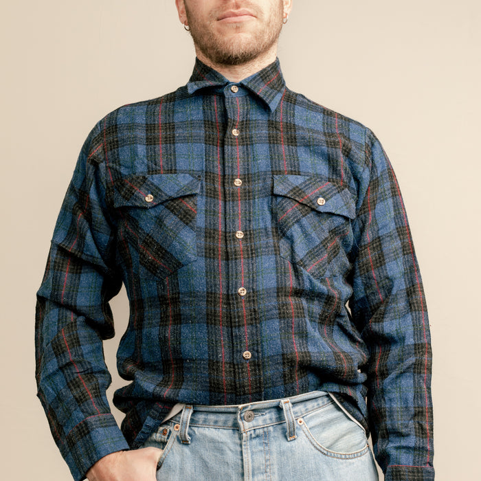 Mens Blue Check Faux Wool Shirt