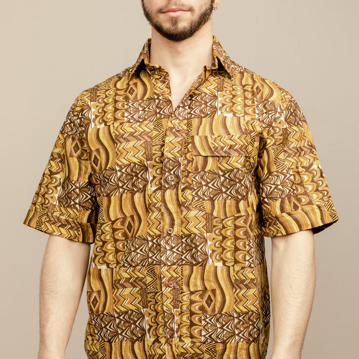 Mens Handmade Mustard Print Shirt