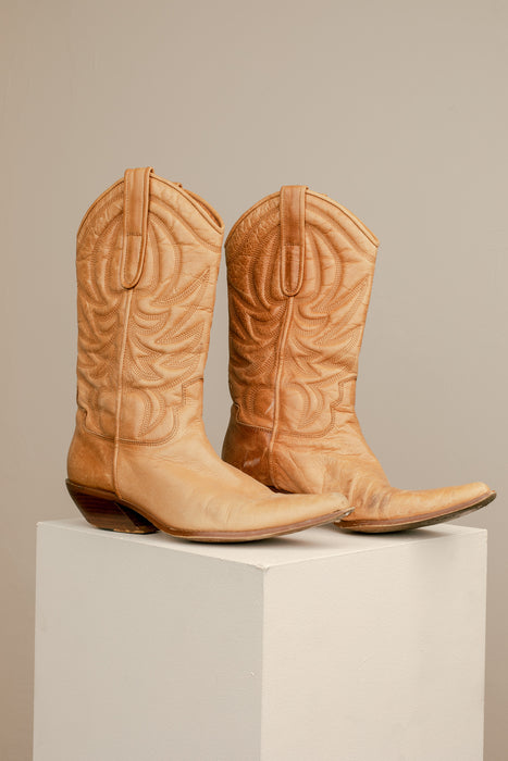 Tan Leather Cowboy Boots 8W