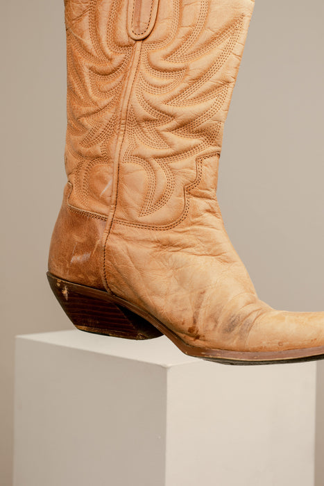 Tan Leather Cowboy Boots 8W