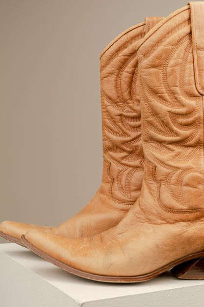 Tan Leather Cowboy Boots 8W