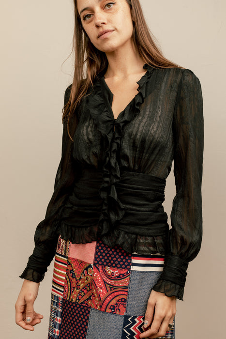 Sheer Black Ruched Blouse