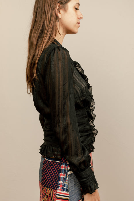 Sheer Black Ruched Blouse