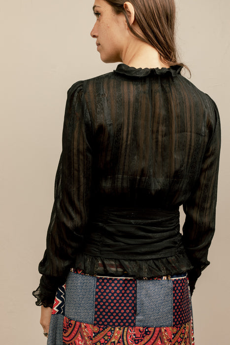 Sheer Black Ruched Blouse