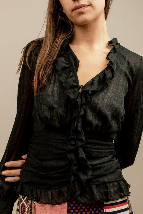 Sheer Black Ruched Blouse