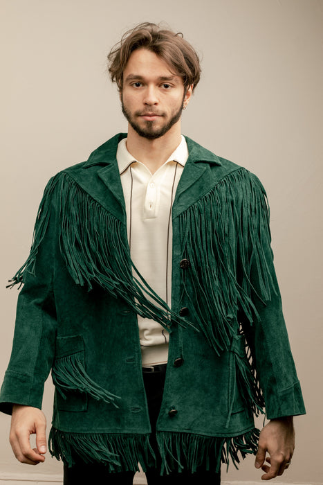 Emerald Green Fringe Suede Jacket