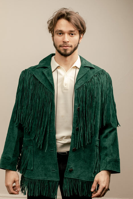 Emerald Green Fringe Suede Jacket