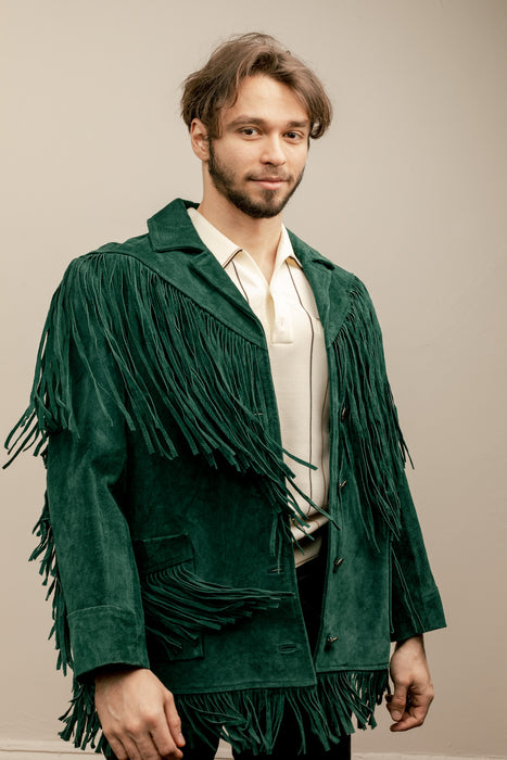Emerald Green Fringe Suede Jacket