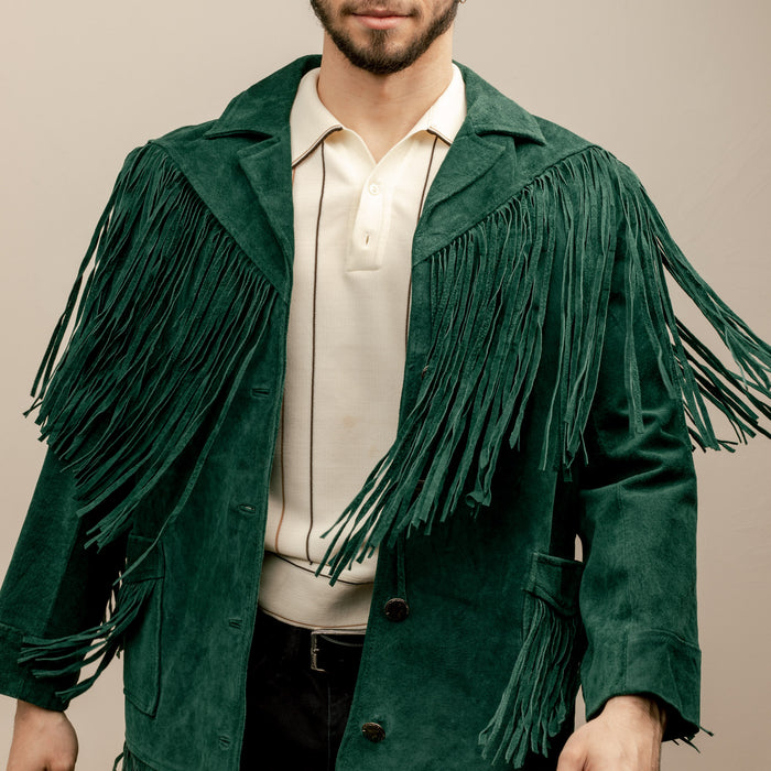 Emerald Green Fringe Suede Jacket