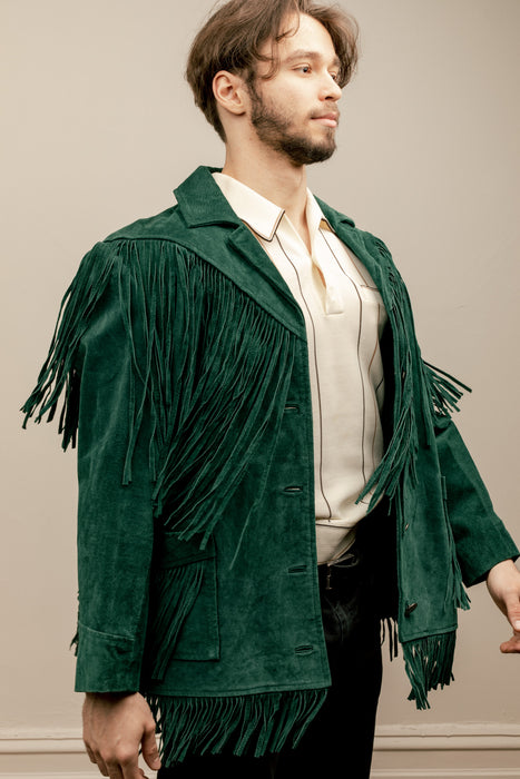 Emerald Green Fringe Suede Jacket