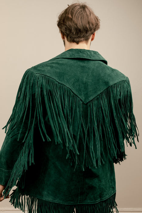 Emerald Green Fringe Suede Jacket