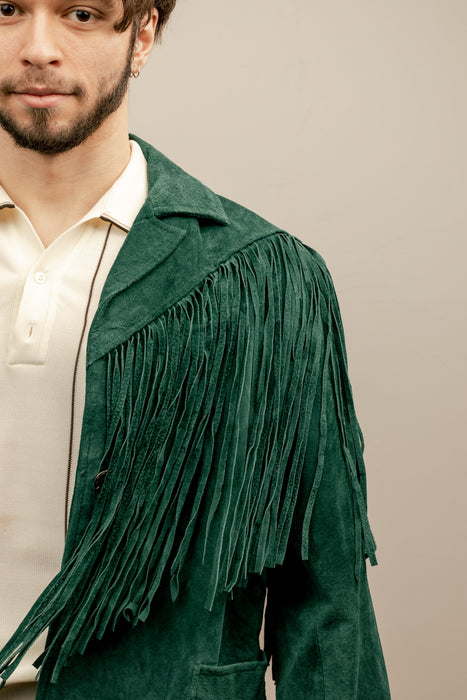 Emerald Green Fringe Suede Jacket