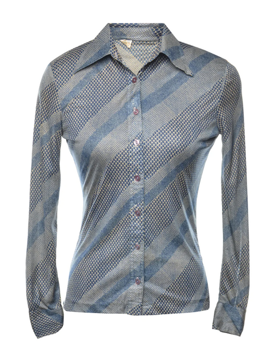 70s Blue Pattern LS Shirt